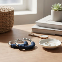 Load image into Gallery viewer, Hoop Denim Jeans Silver Bamboo Texture Earrings

