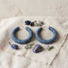 Load image into Gallery viewer, Open Hoop Wide Denim Wrapped Earrings
