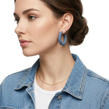 Load image into Gallery viewer, Open Hoop Wide Denim Wrapped Earrings
