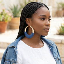 Load image into Gallery viewer, Hoop Denim Wrapped Thick Gold Bubble Earrings
