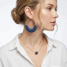 Load image into Gallery viewer, Hoop Denim Wrapped Thick Gold Bubble Earrings
