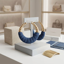 Load image into Gallery viewer, Hoop Denim Wrapped Thick Gold Bubble Earrings
