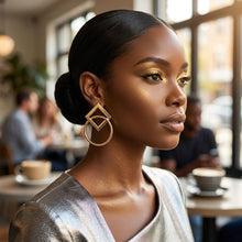 Load image into Gallery viewer, Gold Geometric Diamond Circle Drop Earrings
