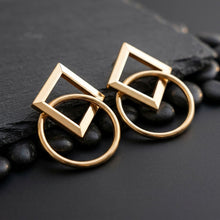 Load image into Gallery viewer, Gold Geometric Diamond Circle Drop Earrings
