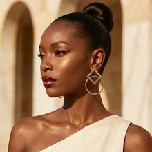 Load image into Gallery viewer, Gold Geometric Diamond Circle Drop Earrings
