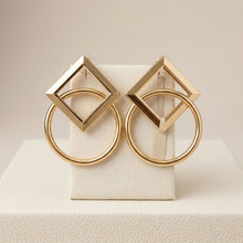 Load image into Gallery viewer, Gold Geometric Diamond Circle Drop Earrings
