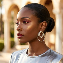 Load image into Gallery viewer, Silver Geometric Diamond Circle Drop Earrings
