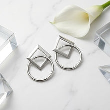 Load image into Gallery viewer, Silver Geometric Diamond Circle Drop Earrings
