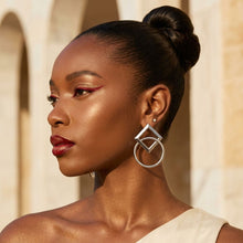 Load image into Gallery viewer, Silver Geometric Diamond Circle Drop Earrings
