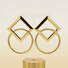 Load image into Gallery viewer, Silver Geometric Diamond Circle Drop Earrings
