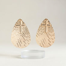 Load image into Gallery viewer, Gold Textured Teardrop Cross XL Stud Earrings
