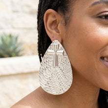 Load image into Gallery viewer, Silver Textured Teardrop Cross XL Stud Earrings
