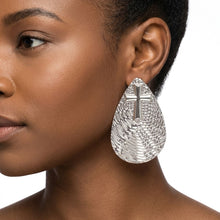 Load image into Gallery viewer, Silver Textured Teardrop Cross XL Stud Earrings
