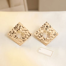 Load image into Gallery viewer, Gold Hammered Diamond Cross Large Stud Earrings
