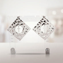 Load image into Gallery viewer, Silver Hammered Diamond Cross Large Stud Earrings
