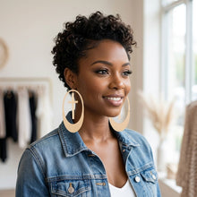 Load image into Gallery viewer, Dangle Oversized Gold Oval Cross Charm Earrings
