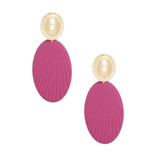 Load image into Gallery viewer, Drop Ribbed Fuchsia Oval Metal Gold Dome Earrings
