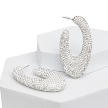 Load image into Gallery viewer, Teardrop Clear Stone Crusted Open Hoop Earrings
