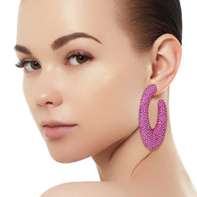 Load image into Gallery viewer, Teardrop Dark Fuchsia Stone Crusted Open Hoops
