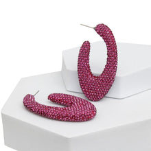 Load image into Gallery viewer, Teardrop Dark Fuchsia Stone Crusted Open Hoops
