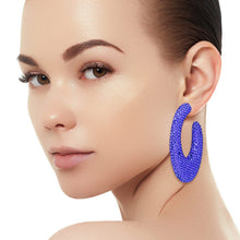 Load image into Gallery viewer, Teardrop Blue Stone Crusted Open Hoop Earrings
