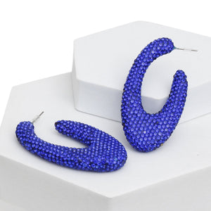 Teardrop Blue Stone Crusted Open Hoop Earrings