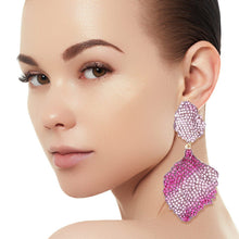 Load image into Gallery viewer, Drop Brilliant Fuchsia Pave Stone Petal Earrings
