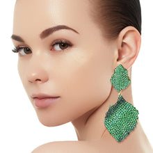 Load image into Gallery viewer, Drop Brilliant Green Pave Stone Petal Earrings
