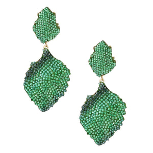 Drop Brilliant Green Pave Stone Petal Earrings