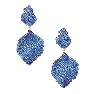 Drop Brilliant Blue Pave Stone Petal Earrings