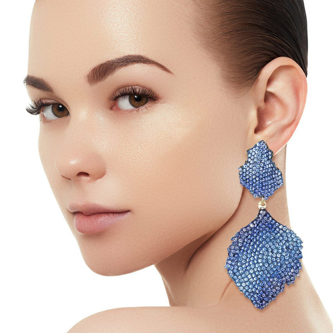 Drop Brilliant Blue Pave Stone Petal Earrings