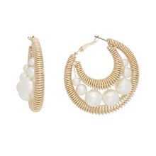 Load image into Gallery viewer, Hoops Gold Double Coiled Wire Pearl Earrings
