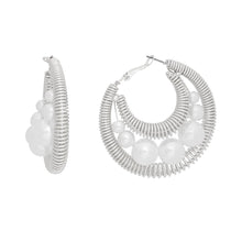 Load image into Gallery viewer, Hoops Silver Double Coiled Wire Pearl Earrings
