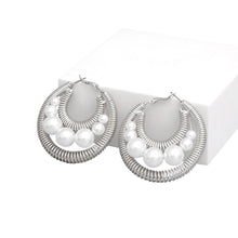 Load image into Gallery viewer, Hoops Silver Double Coiled Wire Pearl Earrings
