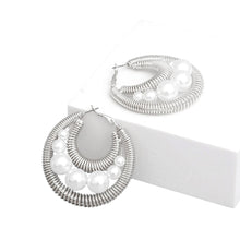 Load image into Gallery viewer, Hoops Silver Double Coiled Wire Pearl Earrings
