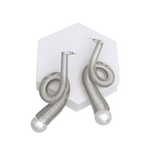 Load image into Gallery viewer, Drop Large Silver Looped Coil Wire Pearl Earrings
