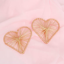 Load image into Gallery viewer, Stud Gold Wire Wrapped Angled Heart Earrings
