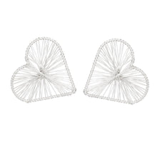 Load image into Gallery viewer, Stud Silver Wire Wrapped Angled Heart Earrings
