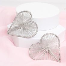 Load image into Gallery viewer, Stud Silver Wire Wrapped Angled Heart Earrings
