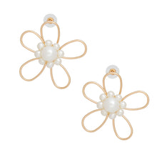 Load image into Gallery viewer, Studs Handmade Gold Wire Flower Pearl Earrings
