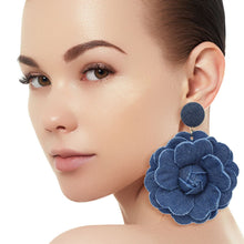 Load image into Gallery viewer, Drop Large Blue Denim Flower Earrings for Women
