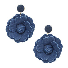 Load image into Gallery viewer, Drop Large Blue Denim Flower Earrings for Women
