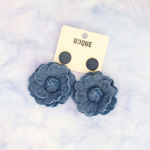 Load image into Gallery viewer, Drop Large Blue Denim Flower Earrings for Women
