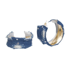 Load image into Gallery viewer, Hoops Distressed Blue Denim Earrings for Women
