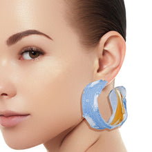 Load image into Gallery viewer, Hoops Distressed Light Blue Denim Earrings Women
