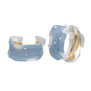 Hoops Distressed Light Blue Denim Earrings Women