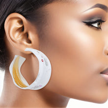 Load image into Gallery viewer, Hoops Distressed White Denim Earrings for Women
