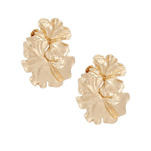 Clip On Gold Metal Linked Flowers Earrings Women
