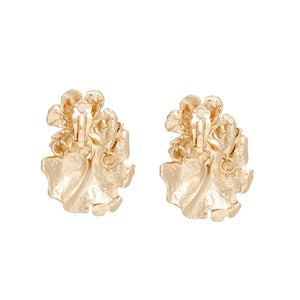 Clip On Gold Metal Linked Flowers Earrings Women