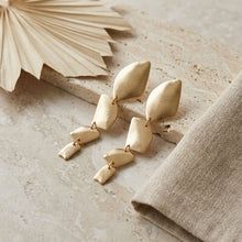 Load image into Gallery viewer, Clip On Brushed Gold Geometric Dangle Earrings
